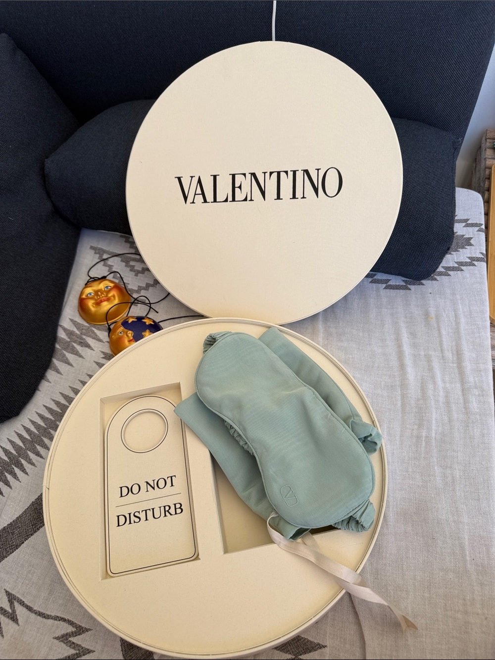 Valentino Pale Blue Silk Eye Mask with Ribbon Strap